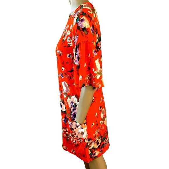 H&M Watercolor Floral Shift Dress Women Size 6 Bell Sleeves Casual Viscose - Picture 3 of 16